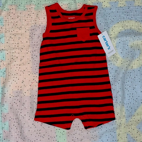 Carter's Other - NWT CARTER’s Red Navy Sailor Striped Pocket Tank Shorts 100% Cotton Onesie 6m 6